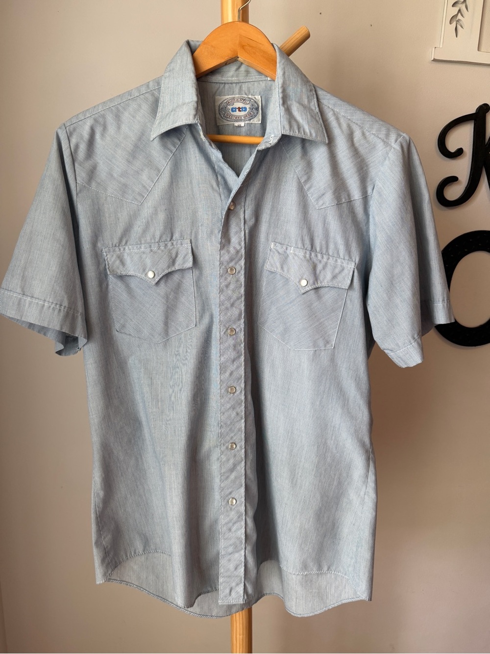 Vntg Authentic ata Western Wear Pearl Snap Short Sleeve Shirt Men’s Large Blue